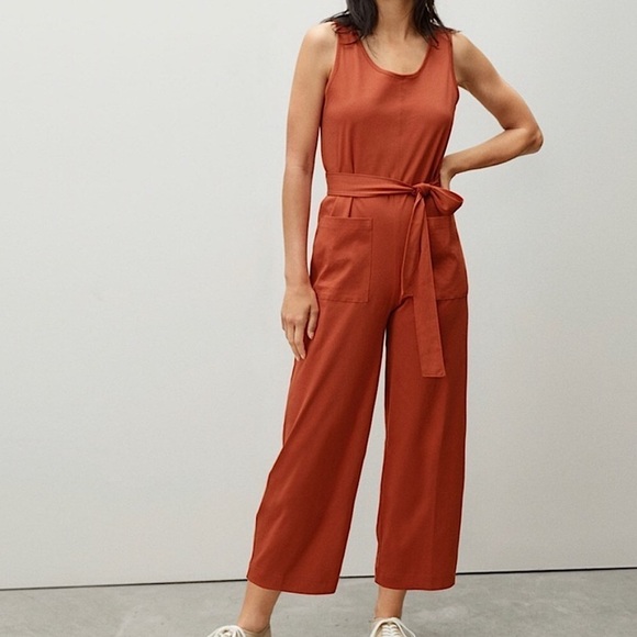 Everlane Pants - EVERLANE The Luxe Cotton Tank Jumpsuit Wide Leg Cropped Rust XXS